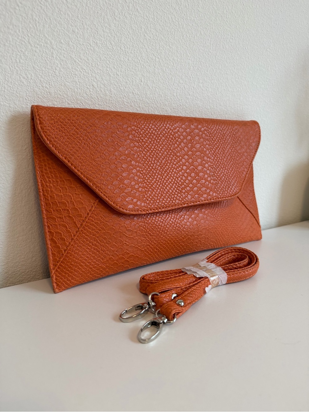 Orange Textured Envelope Crossbody Clutch